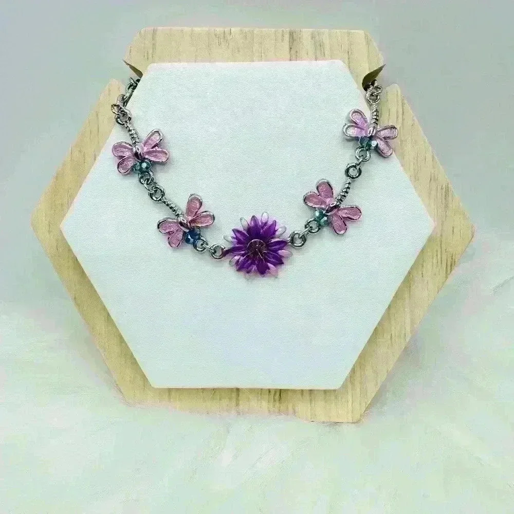 Pink Butterflies Violet Flower Bracelet